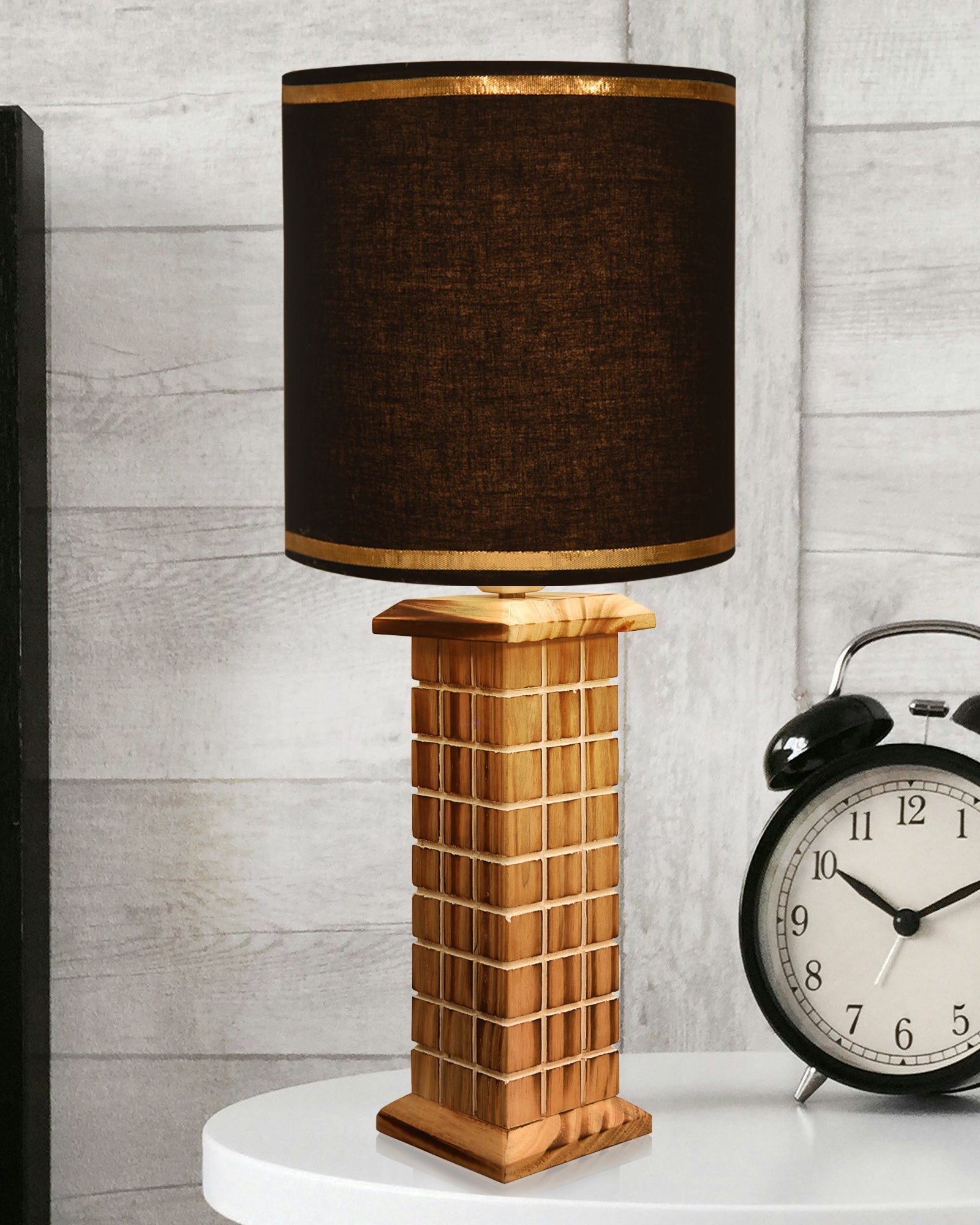 Rustic Beige Table Lamp New York Skyline with Fabric Shade, Table Light, Home Décor, Office, Gift, Jute Drum