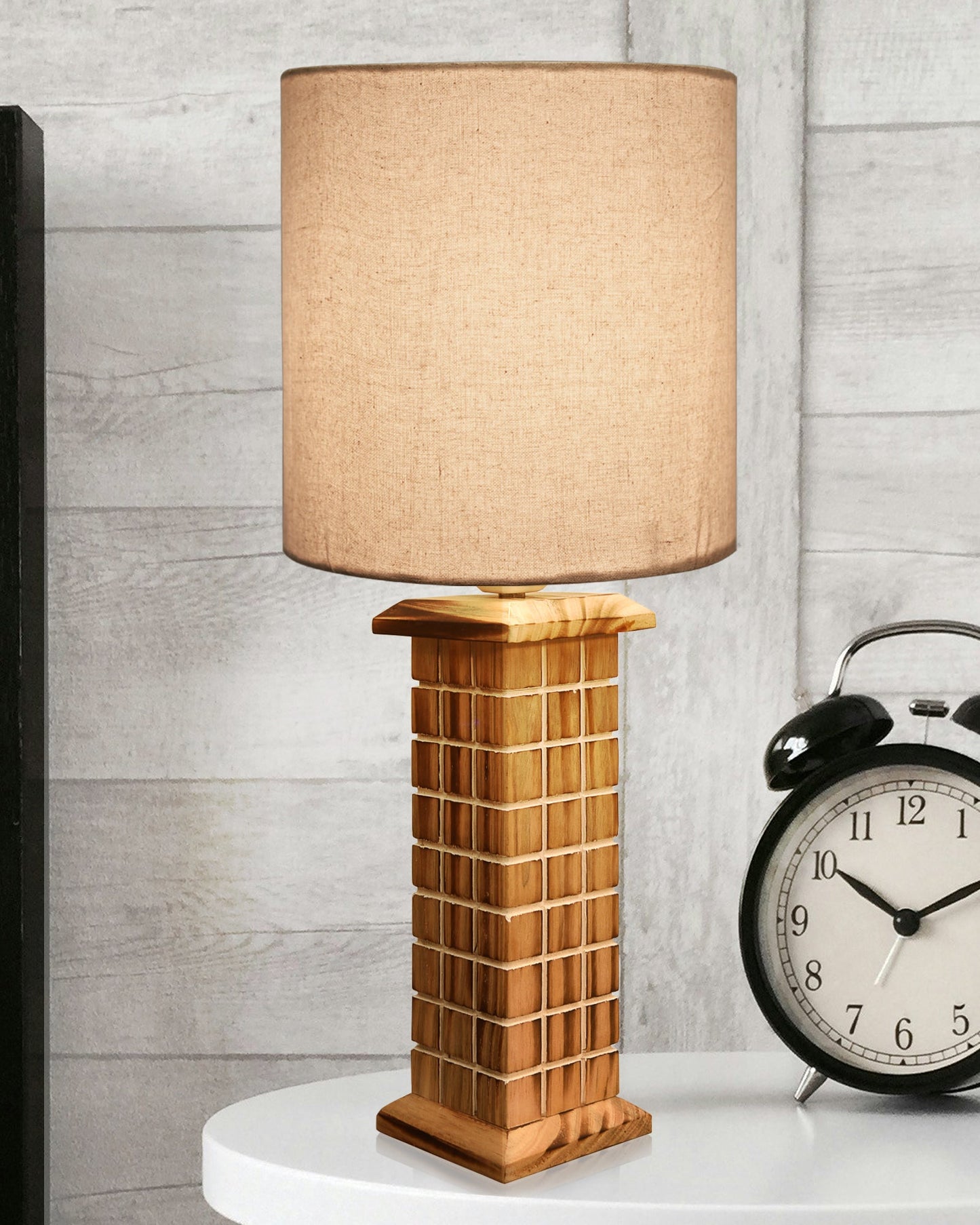 Rustic Beige Table Lamp New York Skyline with Fabric Shade, Table Light, Home Décor, Office, Gift, Jute Drum