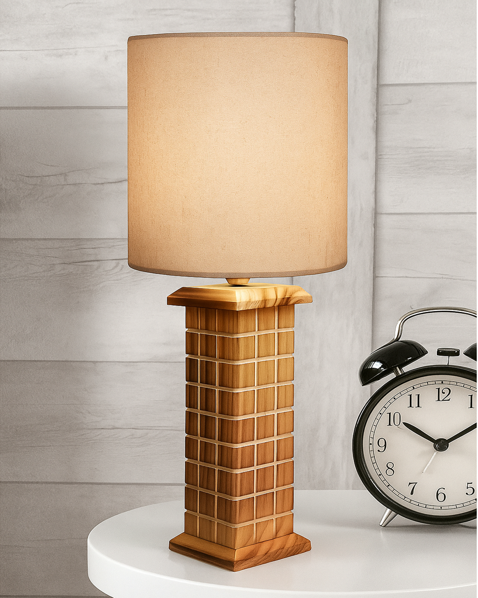 Rustic Beige Table Lamp New York Skyline with Fabric Shade, Table Light, Home Décor, Office, Gift, Jute Drum