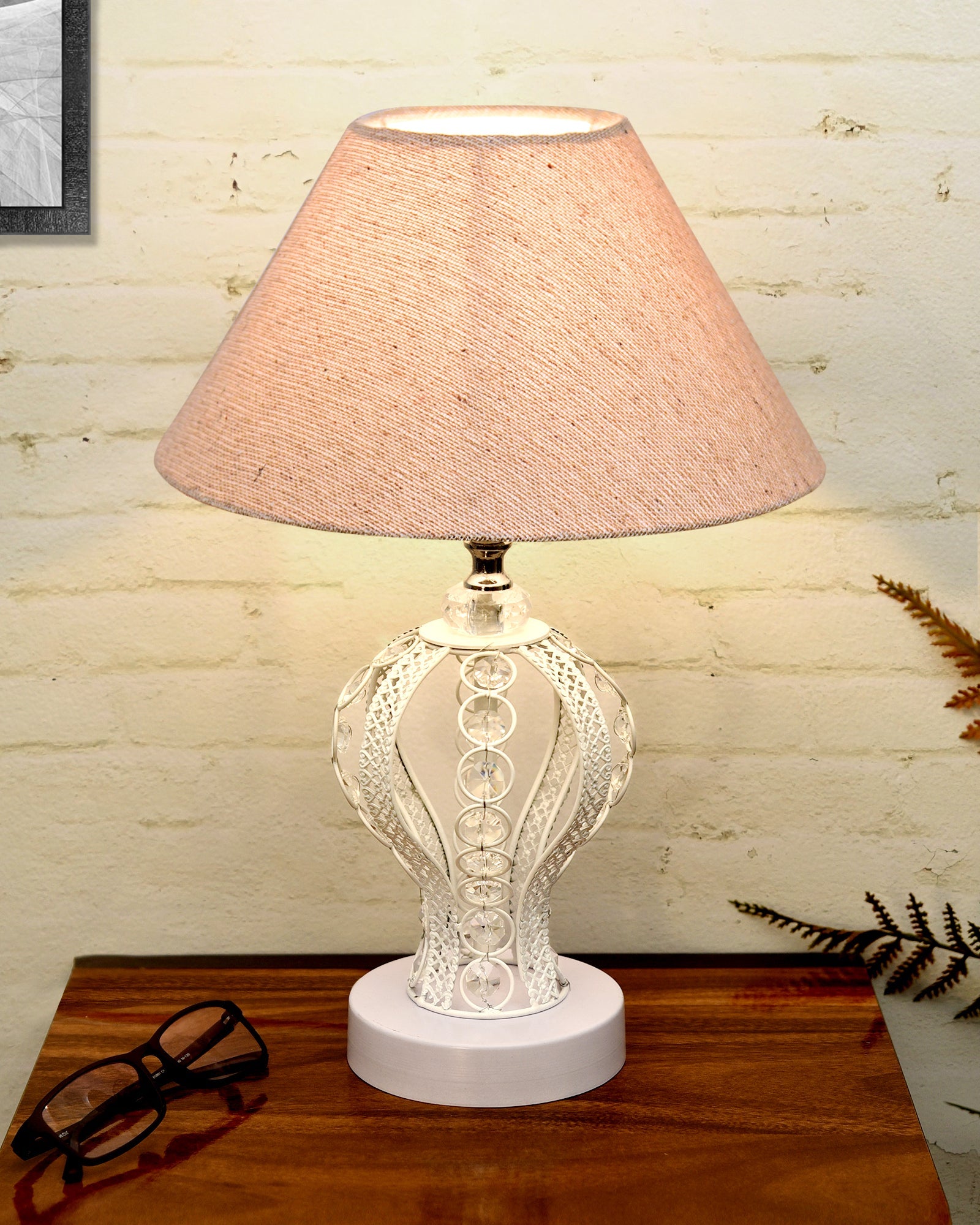 Modern Round Small Crystal Table Lamp,Contemporary Bedroom Bedside Nightstand Lamp,Desk Globe Lamp for Living Room Girls Kids Room, Strippy Vase , Grey Pleated