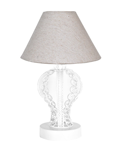 Modern Round Small Crystal Table Lamp,Contemporary Bedroom Bedside Nightstand Lamp,Desk Globe Lamp for Living Room Girls Kids Room, Strippy Vase , Grey Pleated