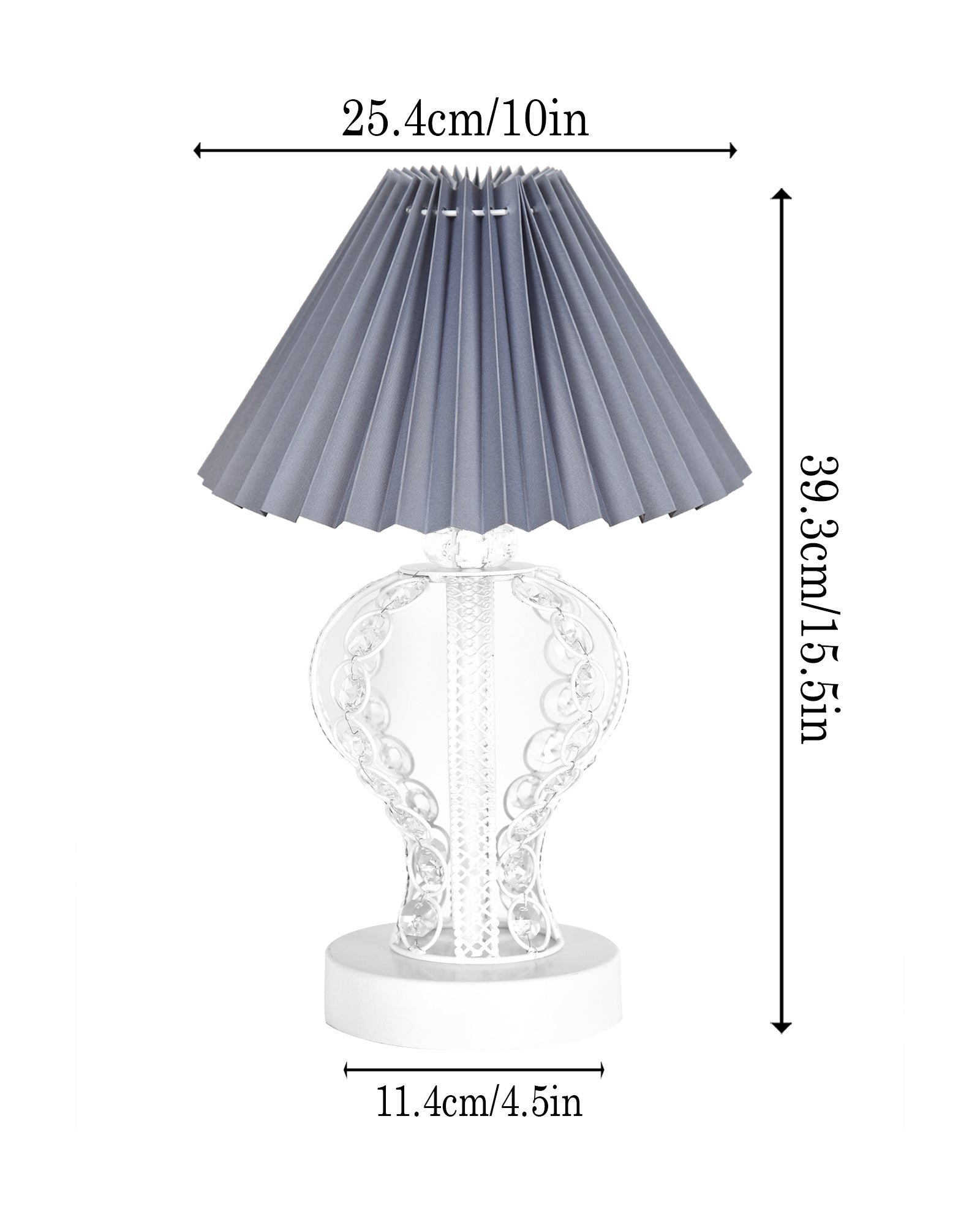 Modern Round Small Crystal Table Lamp,Contemporary Bedroom Bedside Nightstand Lamp,Desk Globe Lamp for Living Room Girls Kids Room, Strippy Vase , Grey Pleated