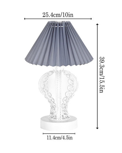 Modern Round Small Crystal Table Lamp,Contemporary Bedroom Bedside Nightstand Lamp,Desk Globe Lamp for Living Room Girls Kids Room, Strippy Vase , Grey Pleated
