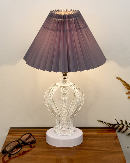 Modern Round Small Crystal Table Lamp,Contemporary Bedroom Bedside Nightstand Lamp,Desk Globe Lamp for Living Room Girls Kids Room, Strippy Vase , Grey Pleated