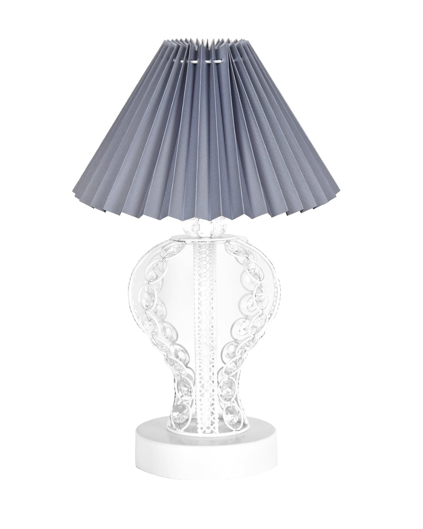 Modern Round Small Crystal Table Lamp,Contemporary Bedroom Bedside Nightstand Lamp,Desk Globe Lamp for Living Room Girls Kids Room, Strippy Vase , Grey Pleated