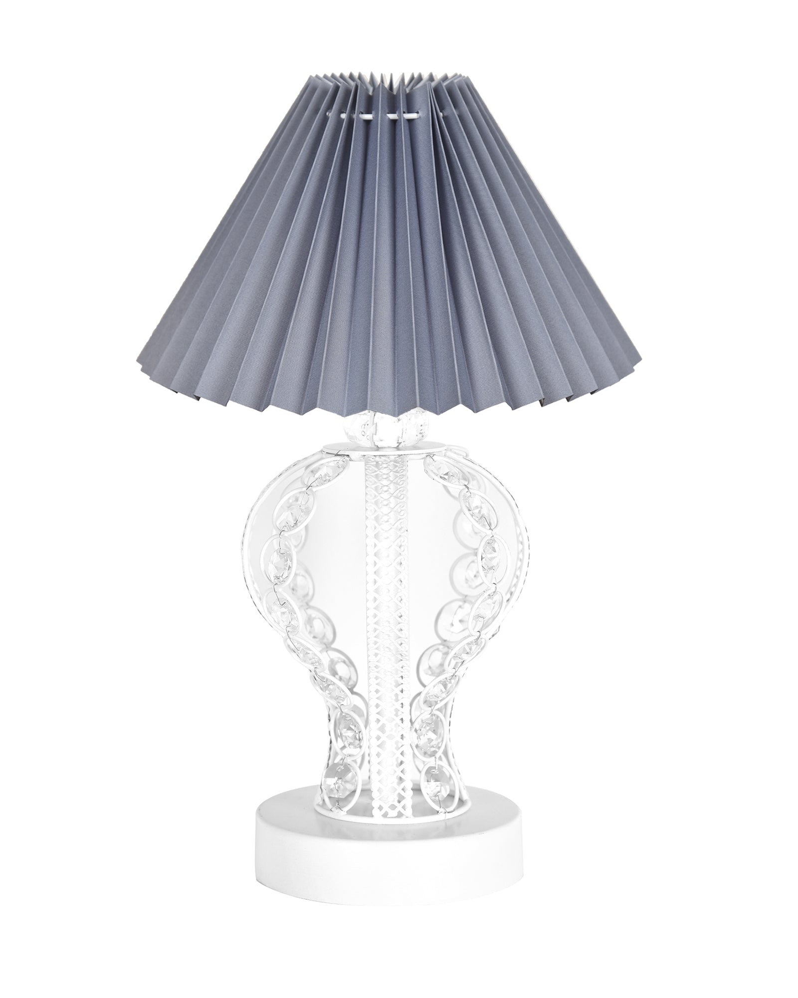 Modern Round Small Crystal Table Lamp,Contemporary Bedroom Bedside Nightstand Lamp,Desk Globe Lamp for Living Room Girls Kids Room, Strippy Vase , Grey Pleated
