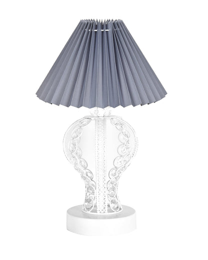 Modern Round Small Crystal Table Lamp,Contemporary Bedroom Bedside Nightstand Lamp,Desk Globe Lamp for Living Room Girls Kids Room, Strippy Vase , Grey Pleated