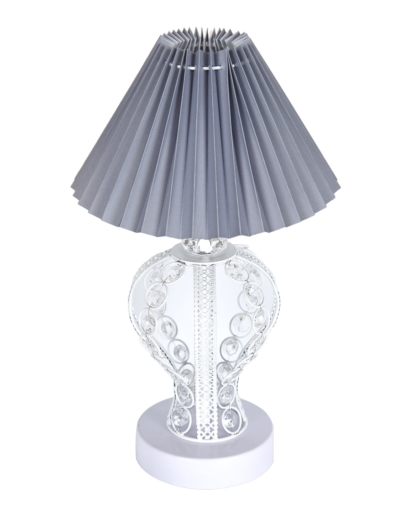 Modern Round Small Crystal Table Lamp,Contemporary Bedroom Bedside Nightstand Lamp,Desk Globe Lamp for Living Room Girls Kids Room, Strippy Vase , Grey Pleated