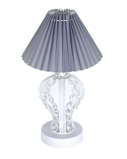 Modern Round Small Crystal Table Lamp,Contemporary Bedroom Bedside Nightstand Lamp,Desk Globe Lamp for Living Room Girls Kids Room, Strippy Vase , Grey Pleated