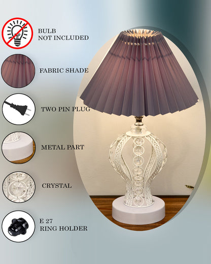 Modern Round Small Crystal Table Lamp,Contemporary Bedroom Bedside Nightstand Lamp,Desk Globe Lamp for Living Room Girls Kids Room, Strippy Vase , Grey Pleated