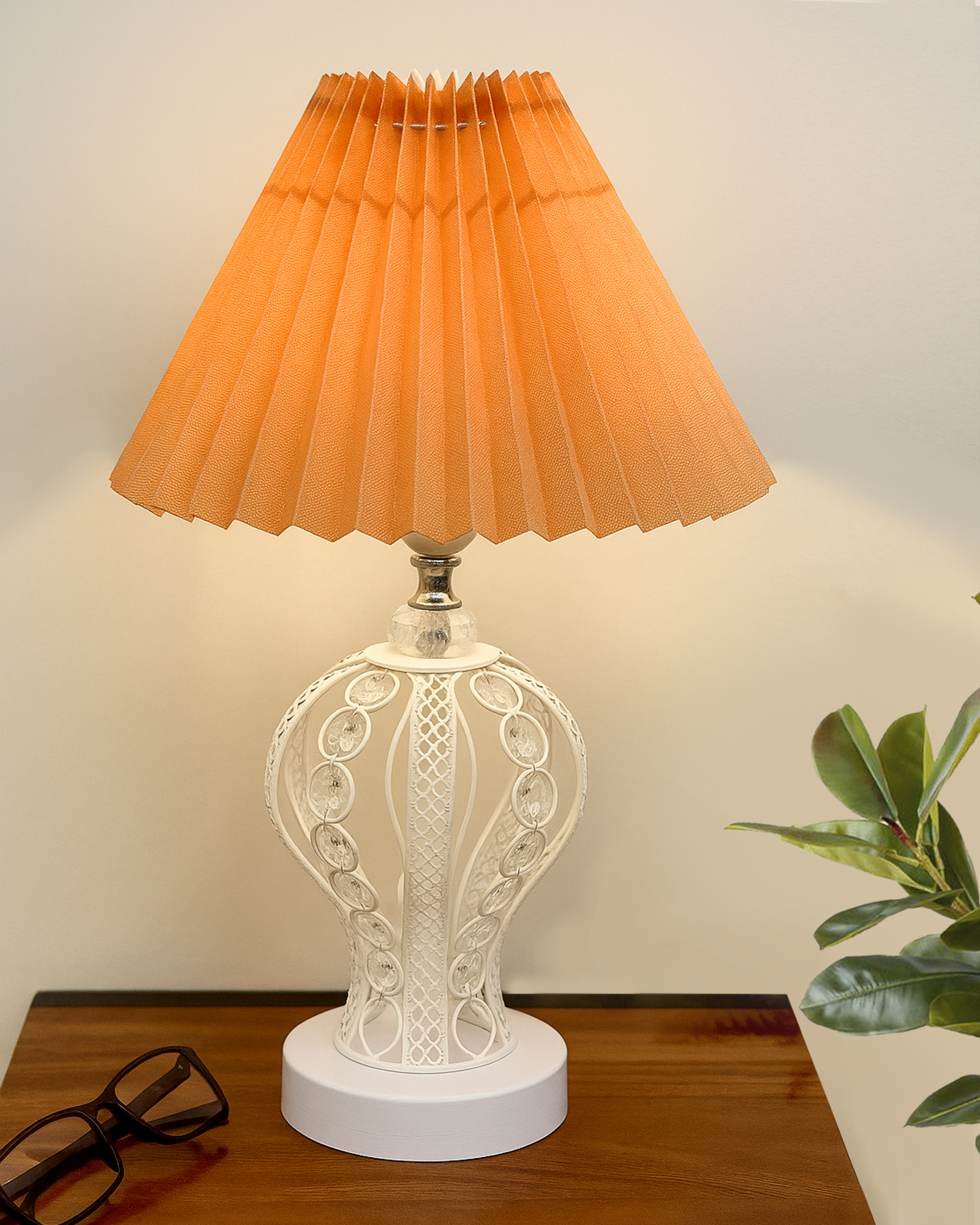 Modern Round Small Crystal Table Lamp,Contemporary Bedroom Bedside Nightstand Lamp,Desk Globe Lamp for Living Room Girls Kids Room, Strippy Vase , Grey Pleated