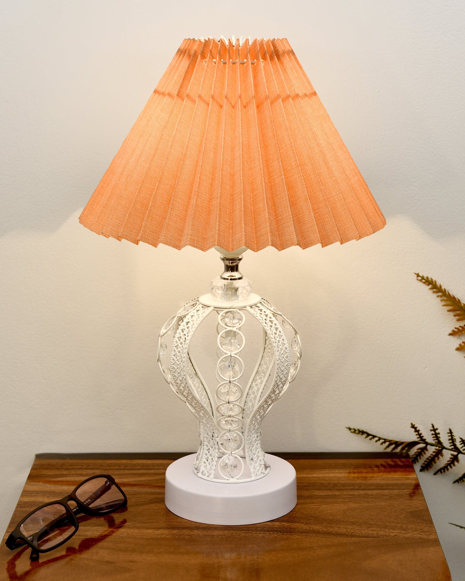 Modern Round Small Crystal Table Lamp,Contemporary Bedroom Bedside Nightstand Lamp,Desk Globe Lamp for Living Room Girls Kids Room, Strippy Vase , Grey Pleated