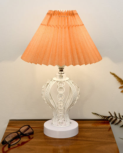 Modern Round Small Crystal Table Lamp,Contemporary Bedroom Bedside Nightstand Lamp,Desk Globe Lamp for Living Room Girls Kids Room, Strippy Vase , Grey Pleated