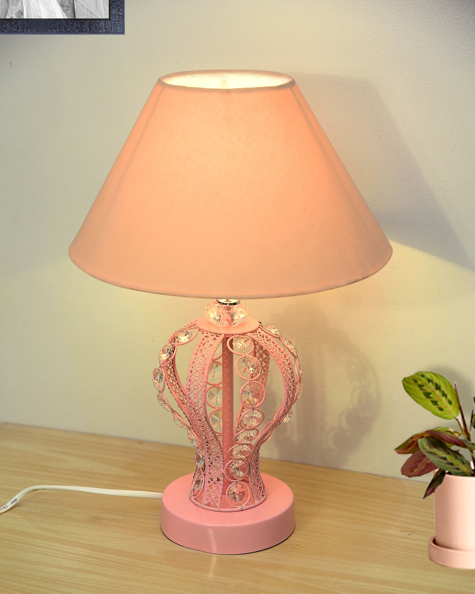 Modern Round Small Crystal Table Lamp,Contemporary Bedroom Bedside Nightstand Lamp,Desk Globe Lamp for Living Room Girls Kids Room, Goglet, White Cone