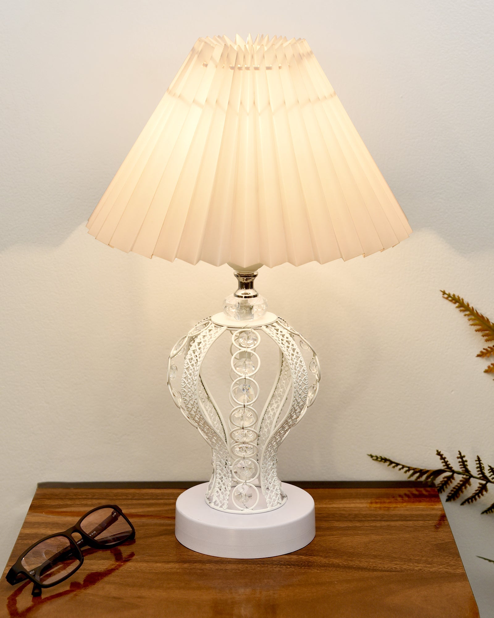 Modern Round Small Crystal Table Lamp,Contemporary Bedroom Bedside Nightstand Lamp,Desk Globe Lamp for Living Room Girls Kids Room, Strippy Vase , Grey Pleated