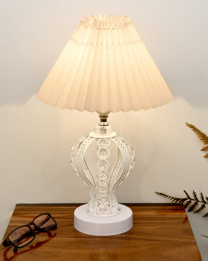 Modern Round Small Crystal Table Lamp,Contemporary Bedroom Bedside Nightstand Lamp,Desk Globe Lamp for Living Room Girls Kids Room, Strippy Vase , Grey Pleated