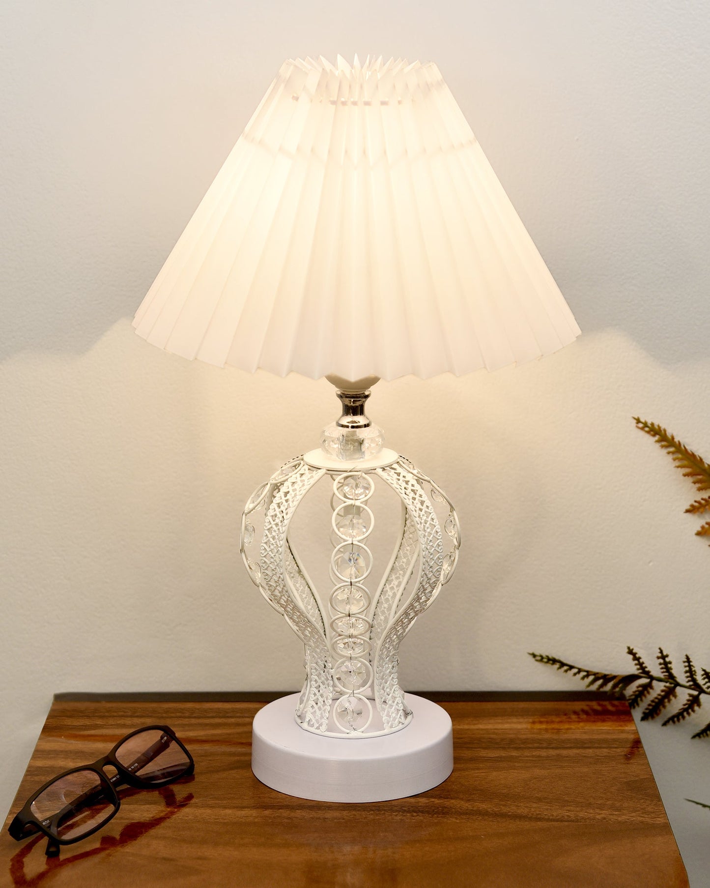 Modern Round Small Crystal Table Lamp,Contemporary Bedroom Bedside Nightstand Lamp,Desk Globe Lamp for Living Room Girls Kids Room, Strippy Vase , Grey Pleated