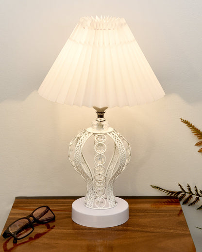 Modern Round Small Crystal Table Lamp,Contemporary Bedroom Bedside Nightstand Lamp,Desk Globe Lamp for Living Room Girls Kids Room, Strippy Vase , Grey Pleated
