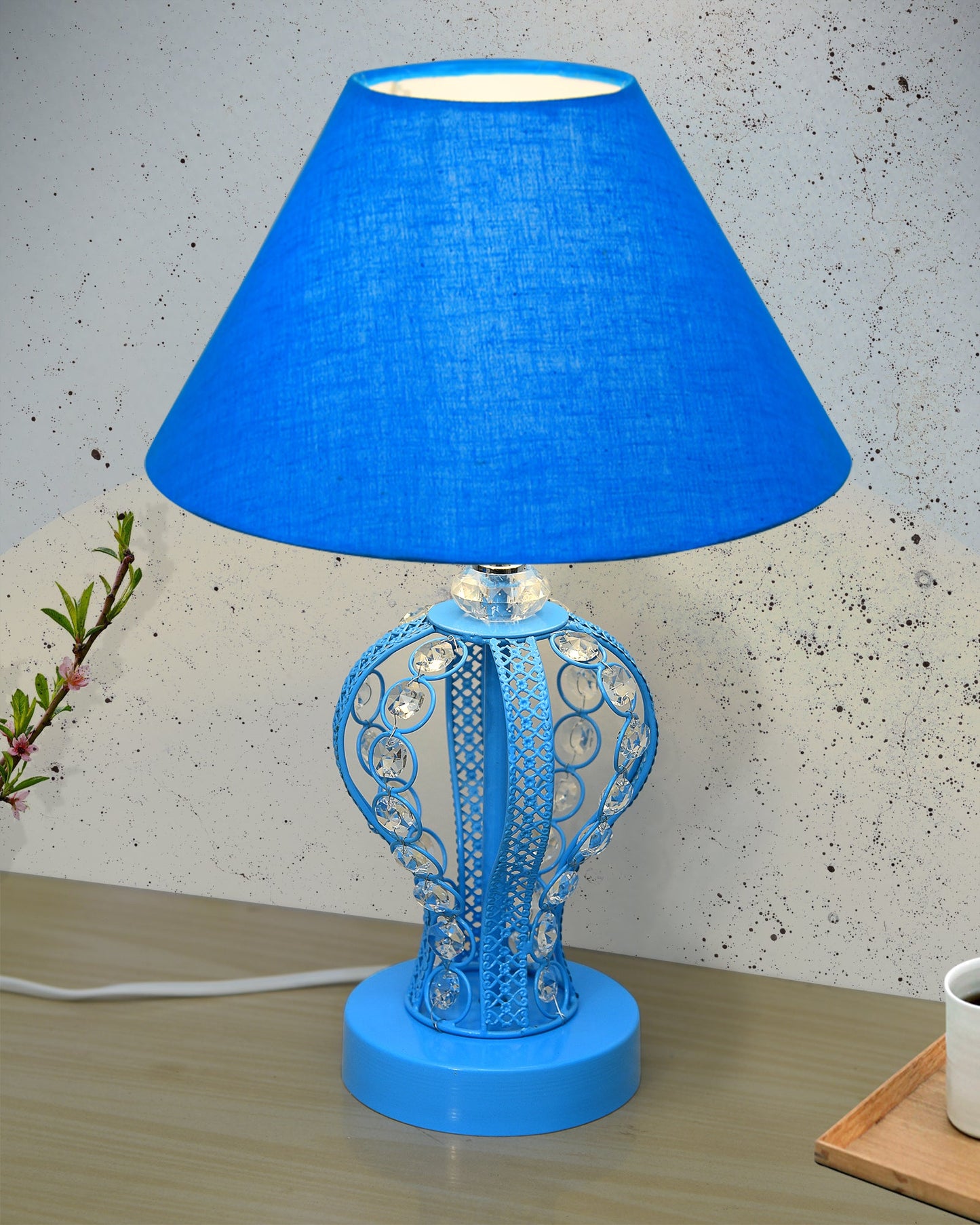 Modern Round Small Crystal Table Lamp,Contemporary Bedroom Bedside Nightstand Lamp,Desk Globe Lamp for Living Room Girls Kids Room, Goglet, White Cone