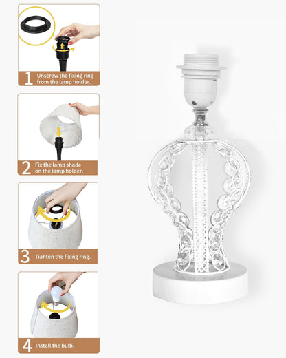 Modern Round Small Crystal Table Lamp,Contemporary Bedroom Bedside Nightstand Lamp,Desk Globe Lamp for Living Room Girls Kids Room, Goglet, White Cone