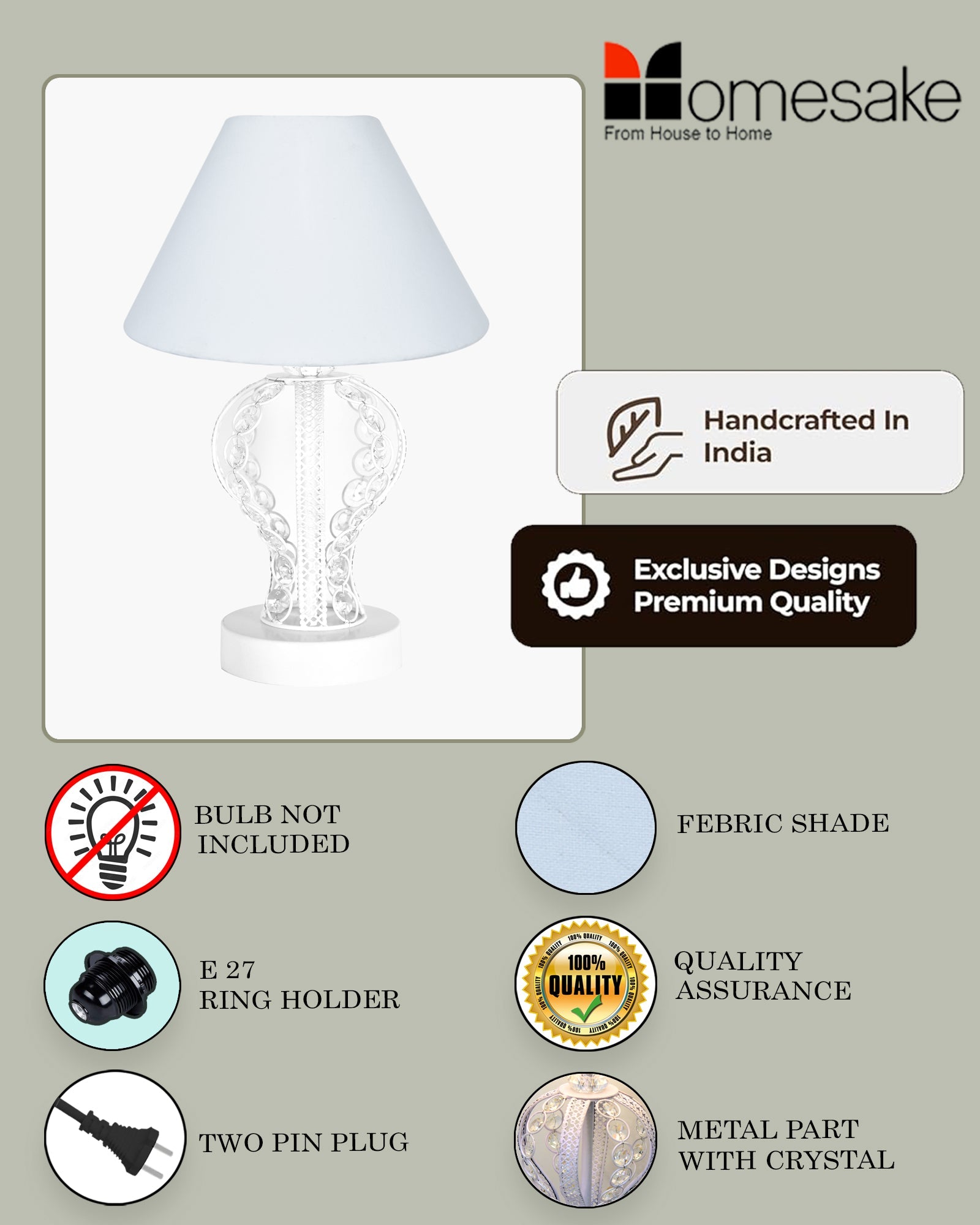 Modern Round Small Crystal Table Lamp,Contemporary Bedroom Bedside Nightstand Lamp,Desk Globe Lamp for Living Room Girls Kids Room, Goglet, White Cone
