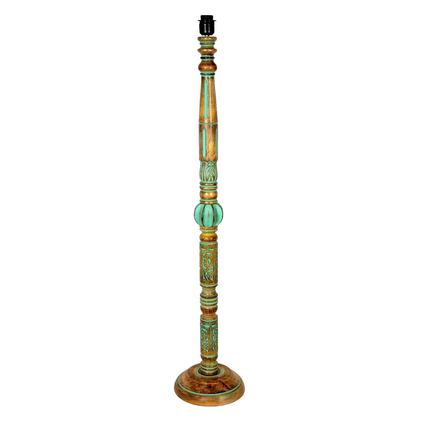 Royal Carving Antique Algae finish wooden floor lamp with Fabric Bird Shade