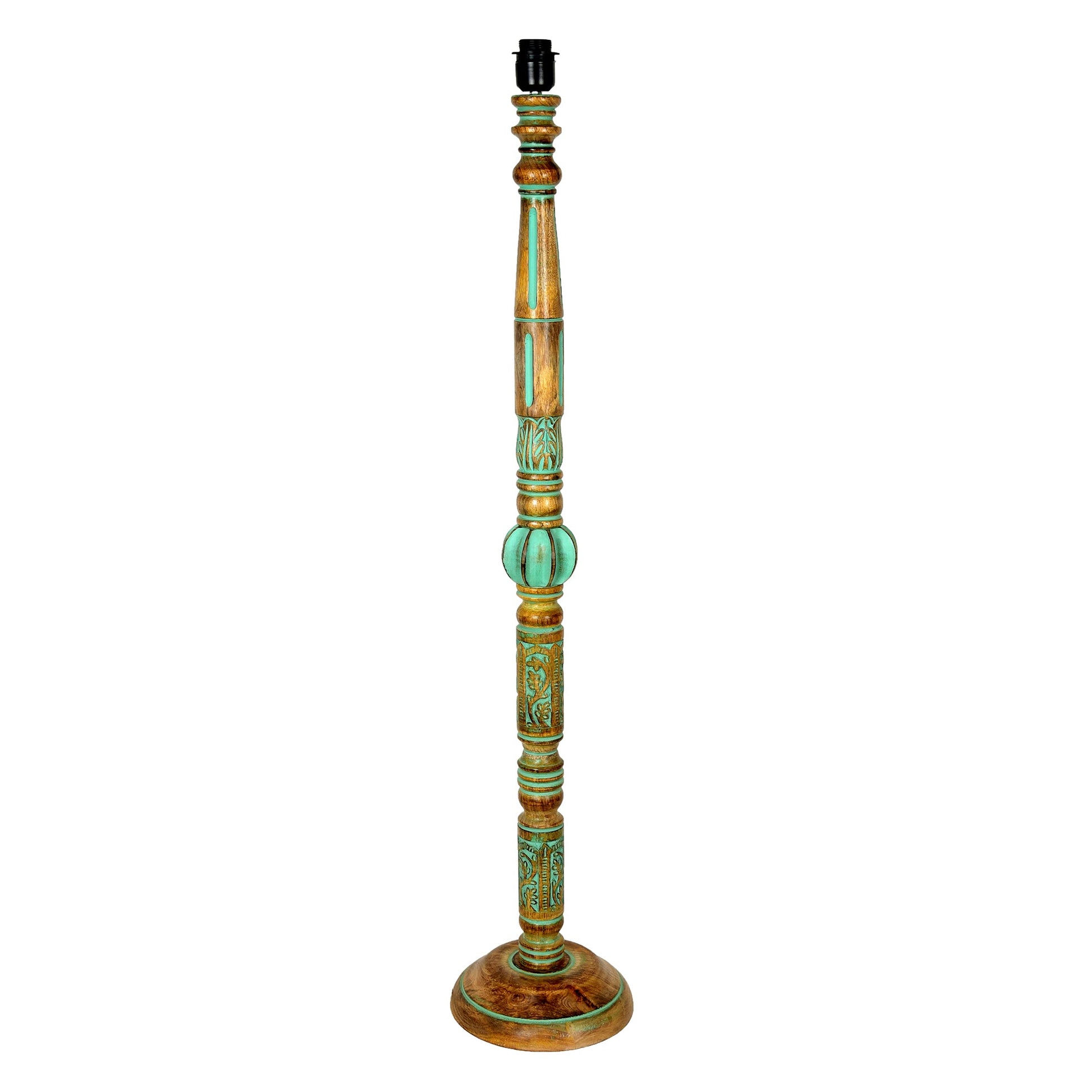 Royal Carving Antique Algae finish wooden floor lamp with Fabric Bird Shade