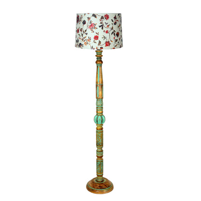 Royal Carving Antique Algae finish wooden floor lamp with Fabric Bird Shade