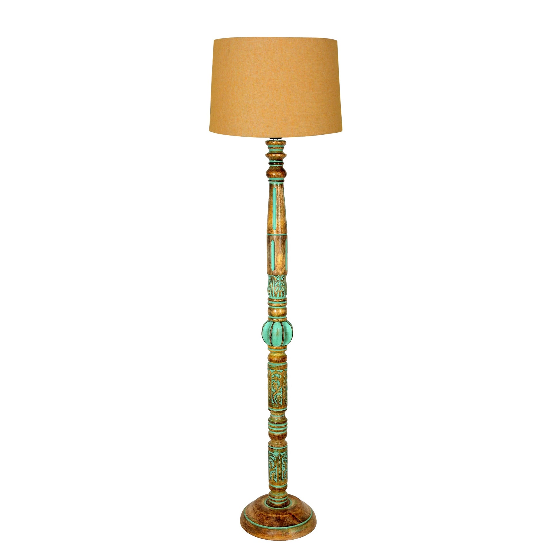 Royal Carving Antique Algae finish wooden floor lamp with Fabric Bird Shade