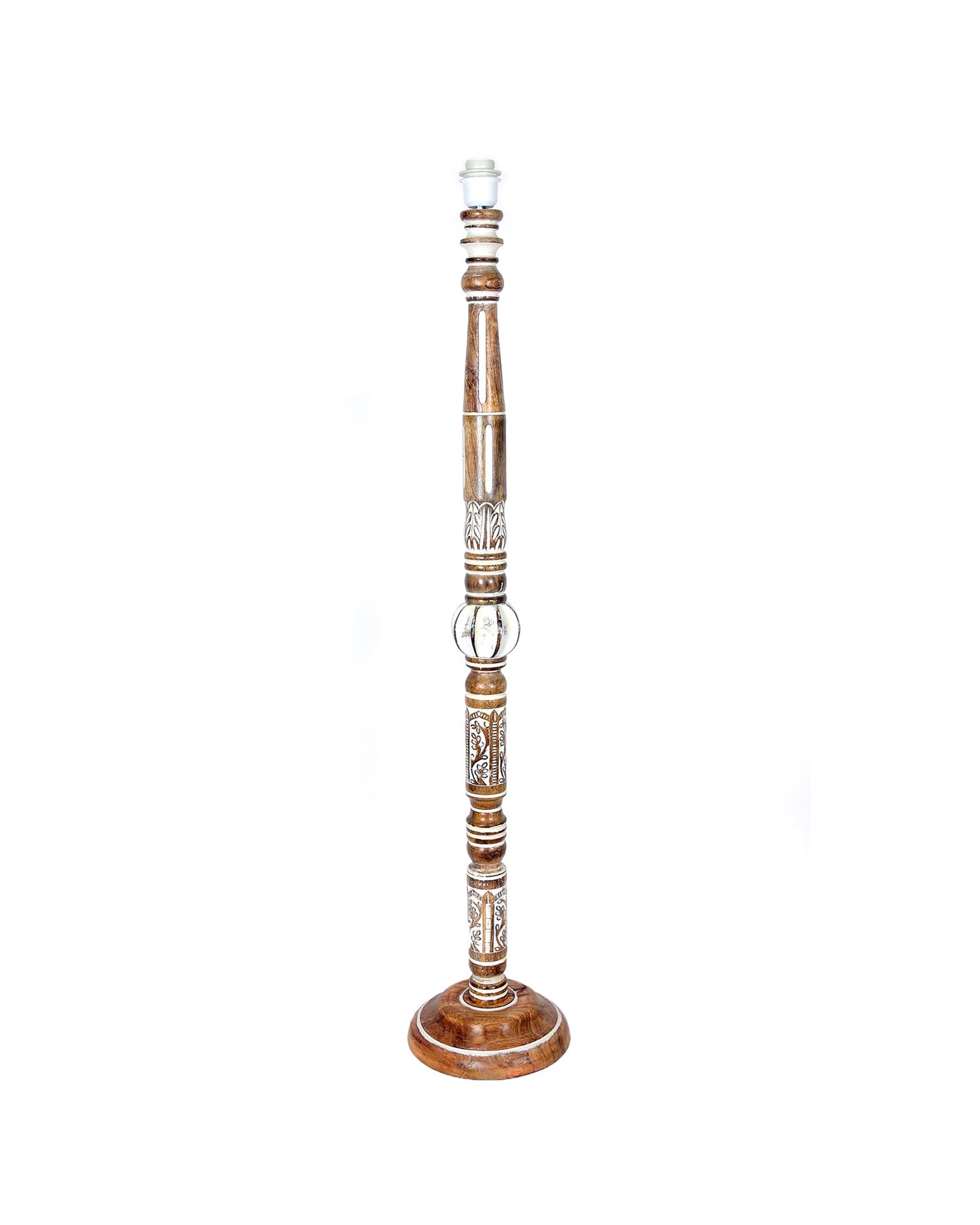 Royal Carving Antique White finish wooden floor lamp with Fabric Bird Shade