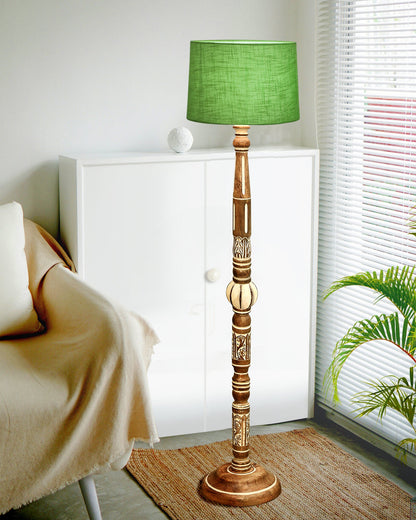 Royal Carving Antique White finish wooden floor lamp with Fabric Bird Shade