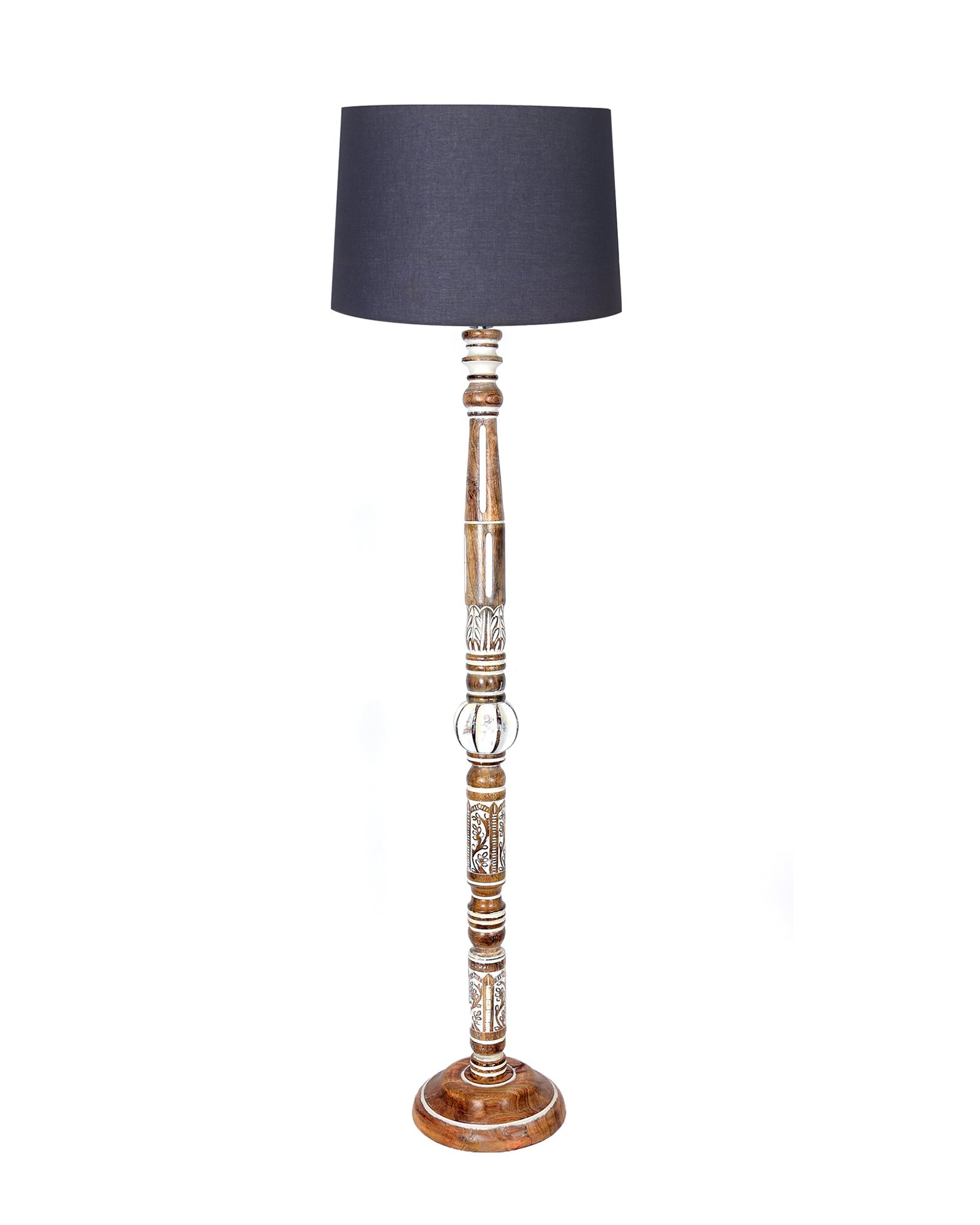 Royal Carving Antique White finish wooden floor lamp with Fabric Bird Shade