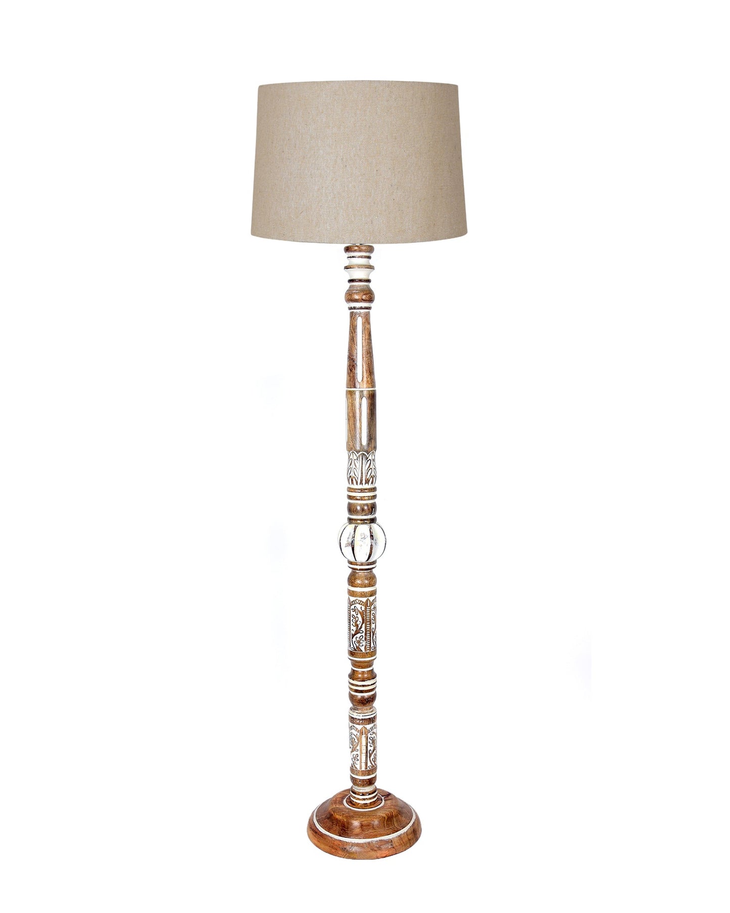 Royal Carving Antique White finish wooden floor lamp with Fabric Bird Shade