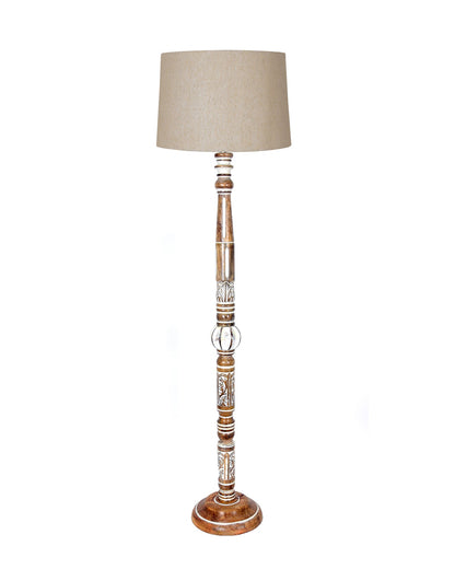 Royal Carving Antique White finish wooden floor lamp with Fabric Bird Shade