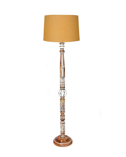 Royal Carving Antique White finish wooden floor lamp with Fabric Bird Shade
