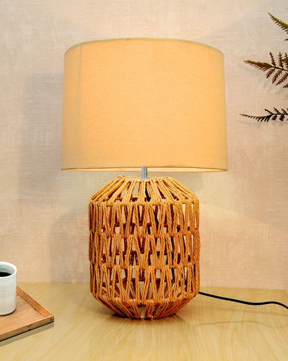 Seagrass Weave Table Lamp Coastal Cottage Bedside Desk Nightstand Lamp for Bedroom Living Room Office College Bookcase Natural Handmade Oval, Bird Drum