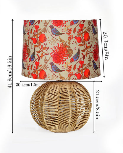 Seagrass Weave Table Lamp Coastal Cottage Bedside Desk Nightstand Lamp for Bedroom Living Room Office College Bookcase Natural Handmade Sphere, Bird Drum