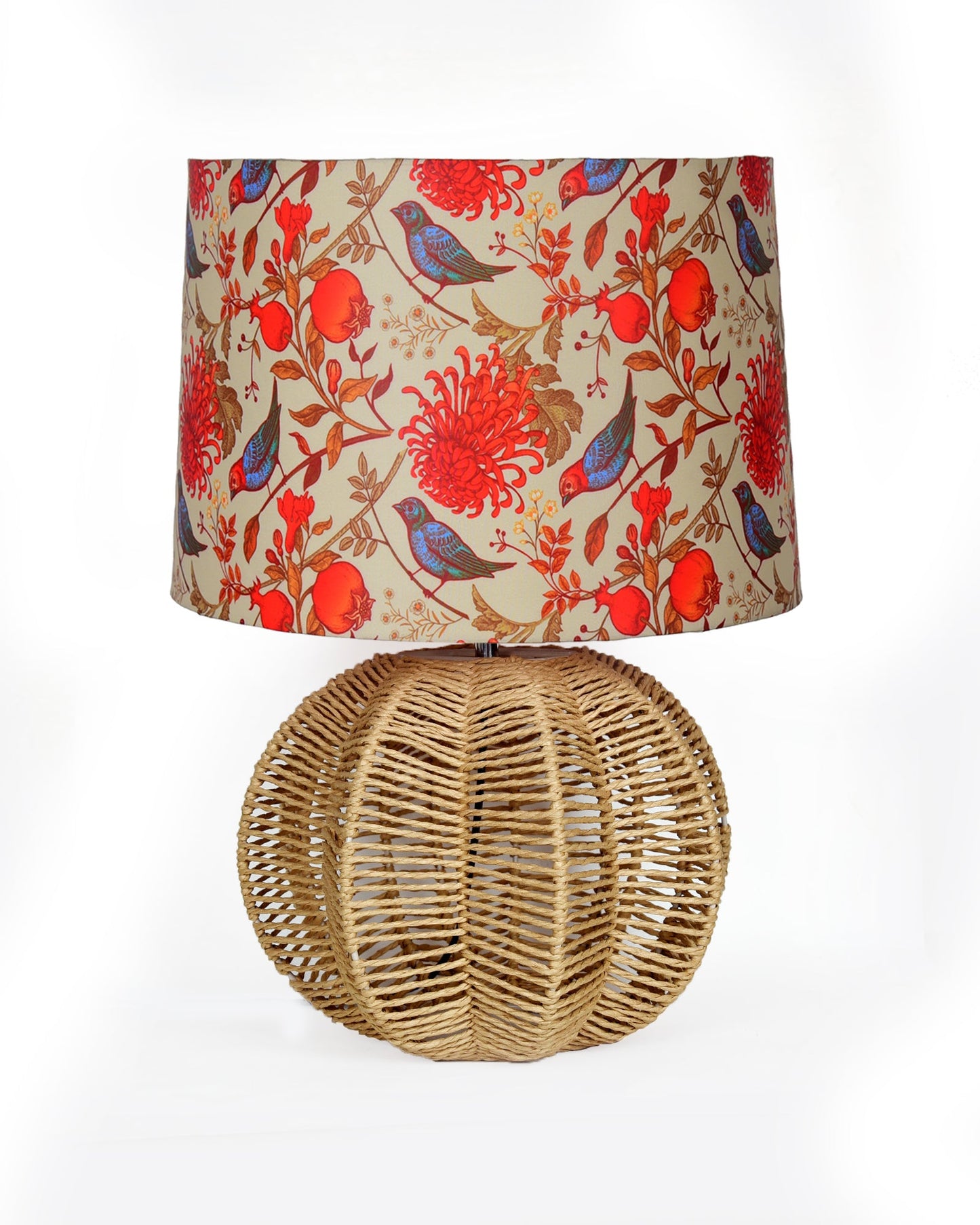 Seagrass Weave Table Lamp Coastal Cottage Bedside Desk Nightstand Lamp for Bedroom Living Room Office College Bookcase Natural Handmade Sphere, Bird Drum