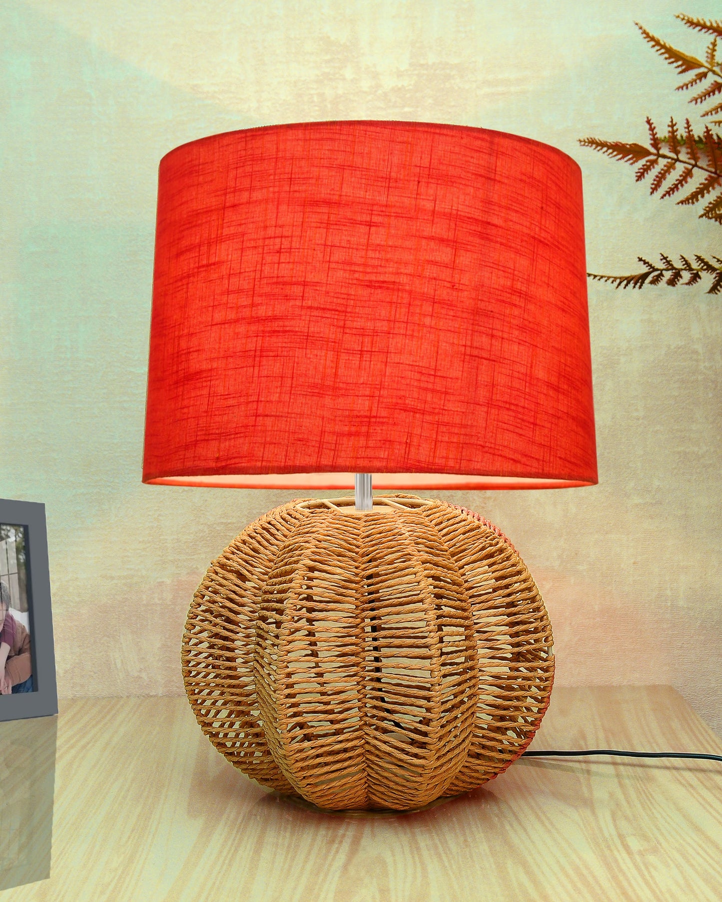 Seagrass Weave Table Lamp Coastal Cottage Bedside Desk Nightstand Lamp for Bedroom Living Room Office College Bookcase Natural Handmade Sphere, Bird Drum