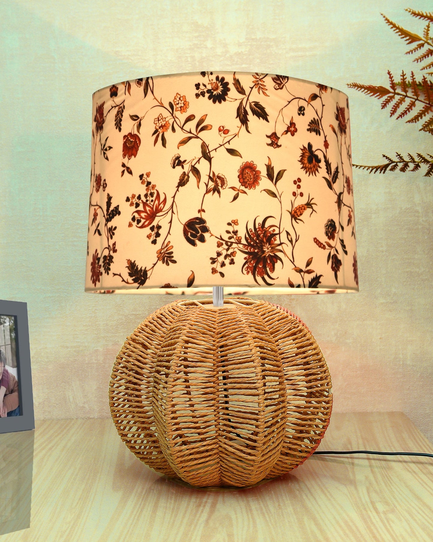 Seagrass Weave Table Lamp Coastal Cottage Bedside Desk Nightstand Lamp for Bedroom Living Room Office College Bookcase Natural Handmade Sphere, Bird Drum