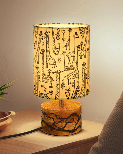 Classic Wood Lampshade Nightstand Lamps, Antique Base E27 Creative Bedside Lamps for Bedroom, Office, Gift, Shocker Fractal, Khadi