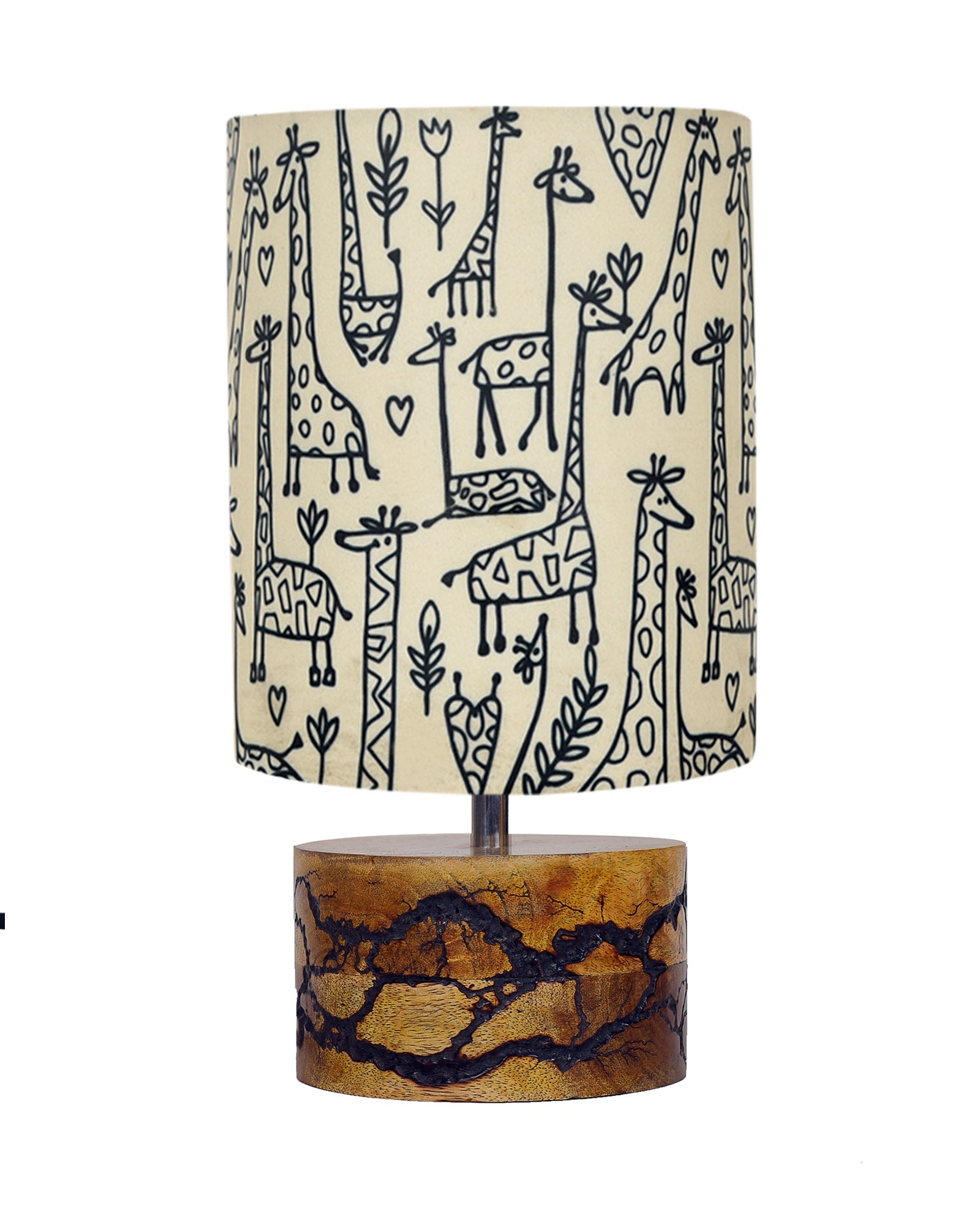 Classic Wood Lampshade Nightstand Lamps, Antique Base E27 Creative Bedside Lamps for Bedroom, Office, Gift, Shocker Fractal, Khadi