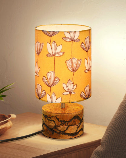 Classic Wood Lampshade Nightstand Lamps, Antique Base E27 Creative Bedside Lamps for Bedroom, Office, Gift, Shocker Fractal, Khadi