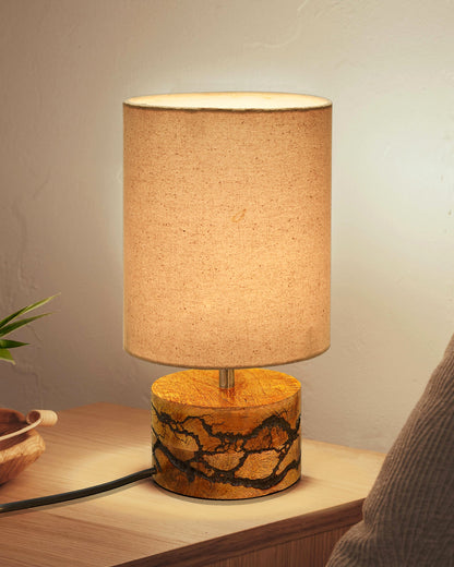 Classic Wood Lampshade Nightstand Lamps, Antique Base E27 Creative Bedside Lamps for Bedroom, Office, Gift, Shocker Fractal, Khadi