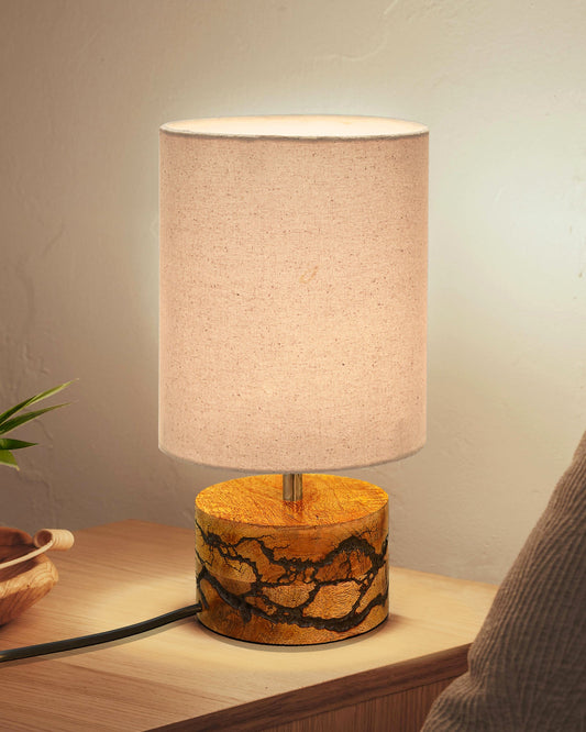 Classic Wood Lampshade Nightstand Lamps, Antique Base E27 Creative Bedside Lamps for Bedroom, Office, Gift, Shocker Fractal, Khadi