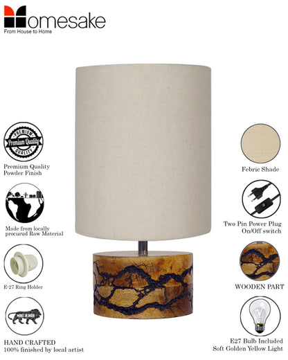 Classic Wood Lampshade Nightstand Lamps, Antique Base E27 Creative Bedside Lamps for Bedroom, Office, Gift, Shocker Fractal, Khadi