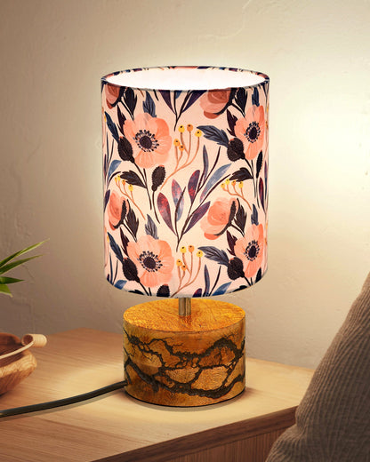 Classic Wood Lampshade Nightstand Lamps, Antique Base E27 Creative Bedside Lamps for Bedroom, Office, Gift, Shocker Fractal, Khadi