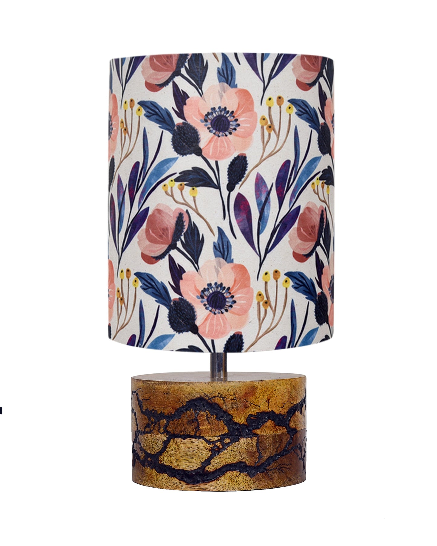 Classic Wood Lampshade Nightstand Lamps, Antique Base E27 Creative Bedside Lamps for Bedroom, Office, Gift, Shocker Fractal, Khadi