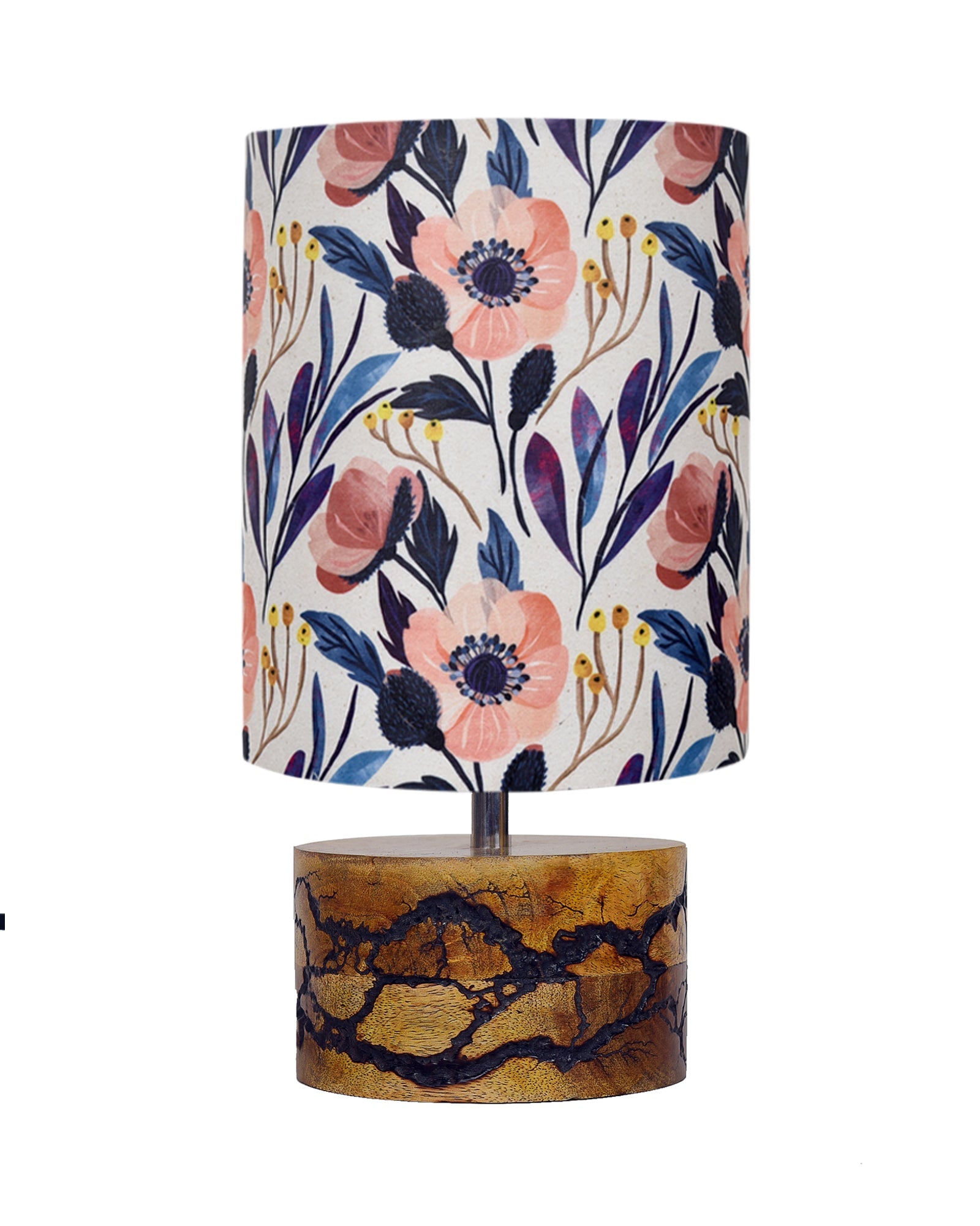 Classic Wood Lampshade Nightstand Lamps, Antique Base E27 Creative Bedside Lamps for Bedroom, Office, Gift, Shocker Fractal, Khadi