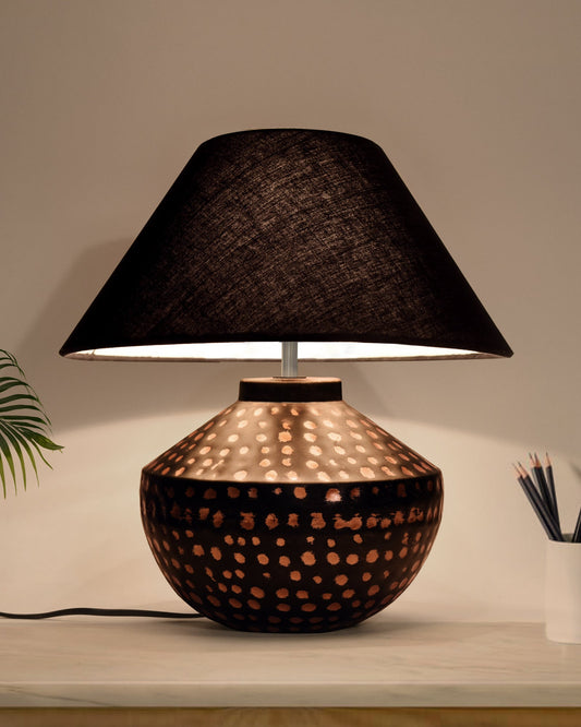 Buckhead Pitcher Modern Accent Table Lamp Warm Bronze Brown Sculptural Geometric Textured Urn Tapered Fabric Drum Shade Bedroom Living Room House Home Bedside Nightstand Office,